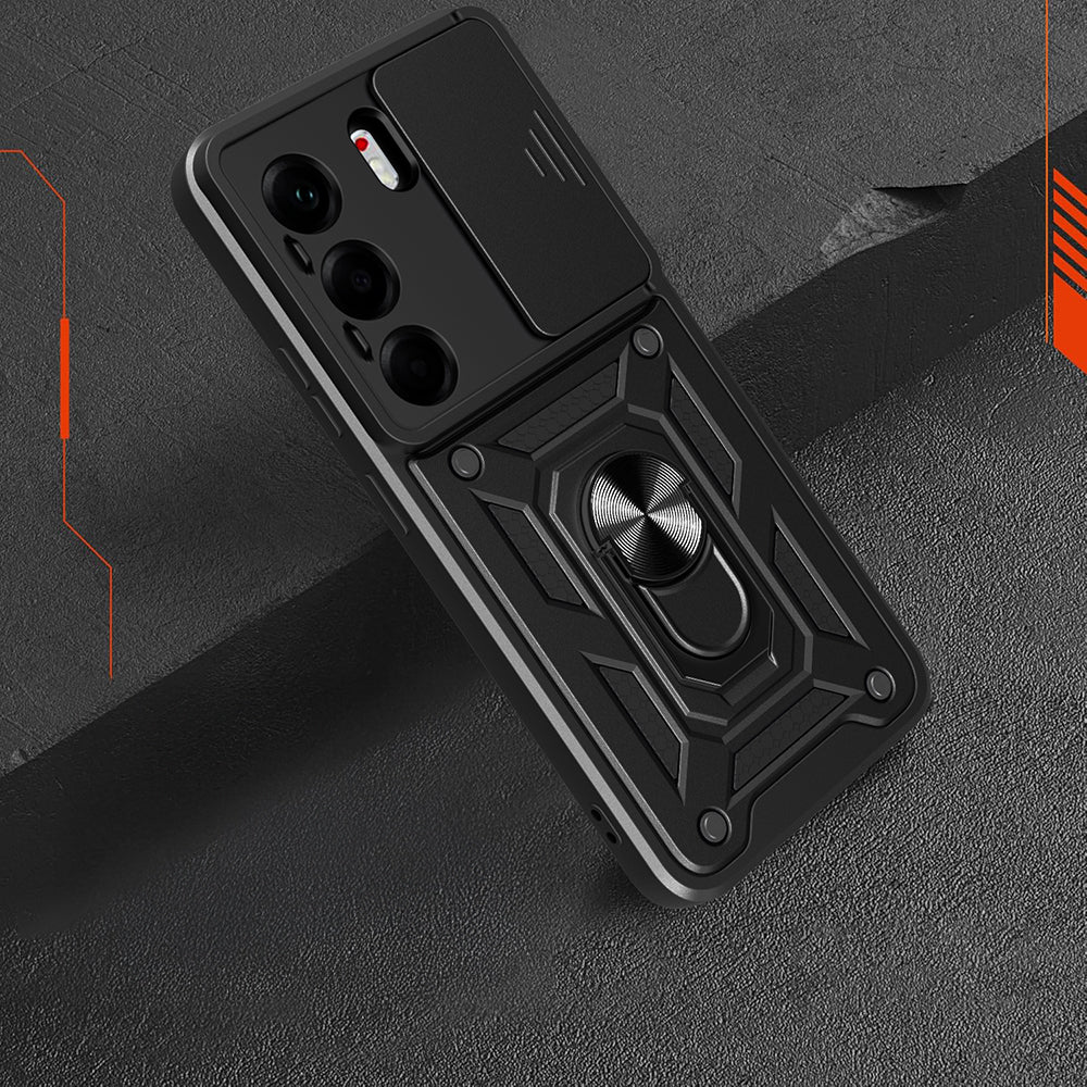 Tecno Camon 40 Pro 4G Kılıf Magnetik Standlı Kamera Korumalı Zore Sürgülü Vega Kapak Siyah