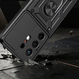 Tecno Camon 50 Kılıf Magnetik Standlı Kamera Korumalı Zore Sürgülü Vega Kapak Siyah
