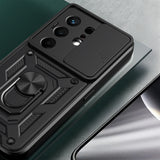 Tecno Camon 50 Kılıf Magnetik Standlı Kamera Korumalı Zore Sürgülü Vega Kapak Siyah