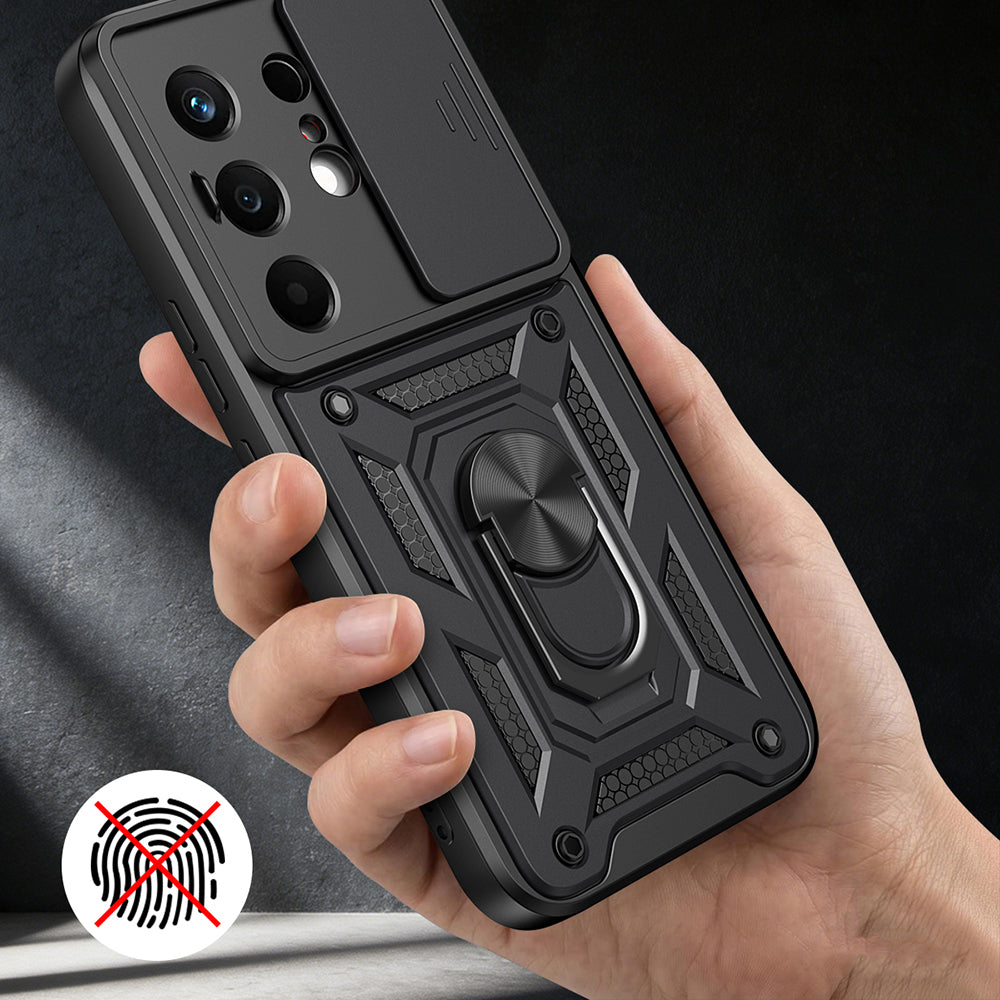 Tecno Camon 50 Kılıf Magnetik Standlı Kamera Korumalı Zore Sürgülü Vega Kapak Siyah