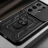 Tecno Camon 50 Kılıf Magnetik Standlı Kamera Korumalı Zore Sürgülü Vega Kapak Siyah