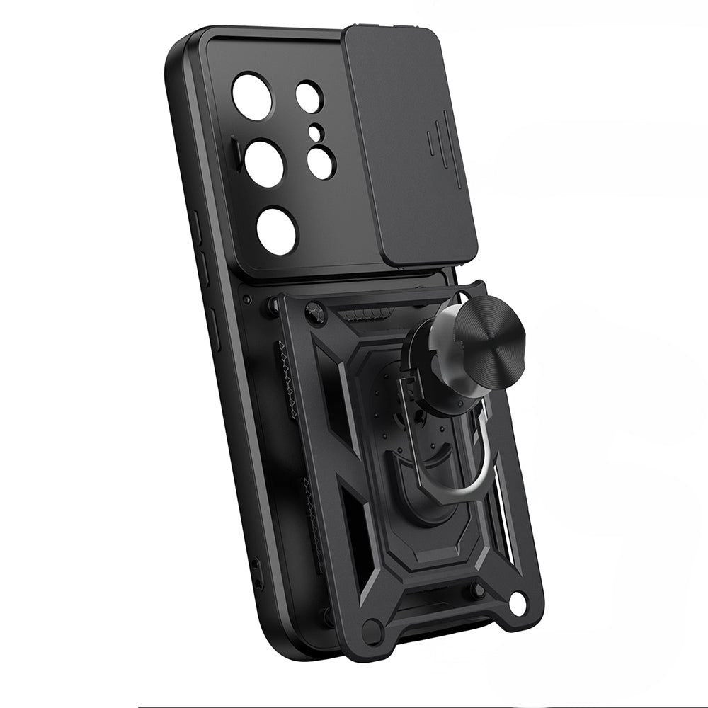 Tecno Camon 50 Kılıf Magnetik Standlı Kamera Korumalı Zore Sürgülü Vega Kapak Siyah