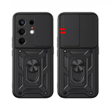 Tecno Camon 50 Kılıf Magnetik Standlı Kamera Korumalı Zore Sürgülü Vega Kapak Siyah