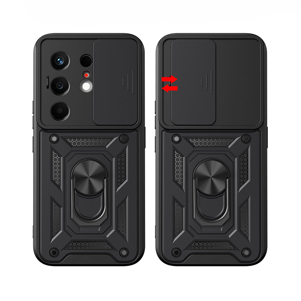 Tecno Camon 50 Kılıf Magnetik Standlı Kamera Korumalı Zore Sürgülü Vega Kapak Siyah