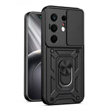 Tecno Camon 50 Kılıf Magnetik Standlı Kamera Korumalı Zore Sürgülü Vega Kapak Siyah