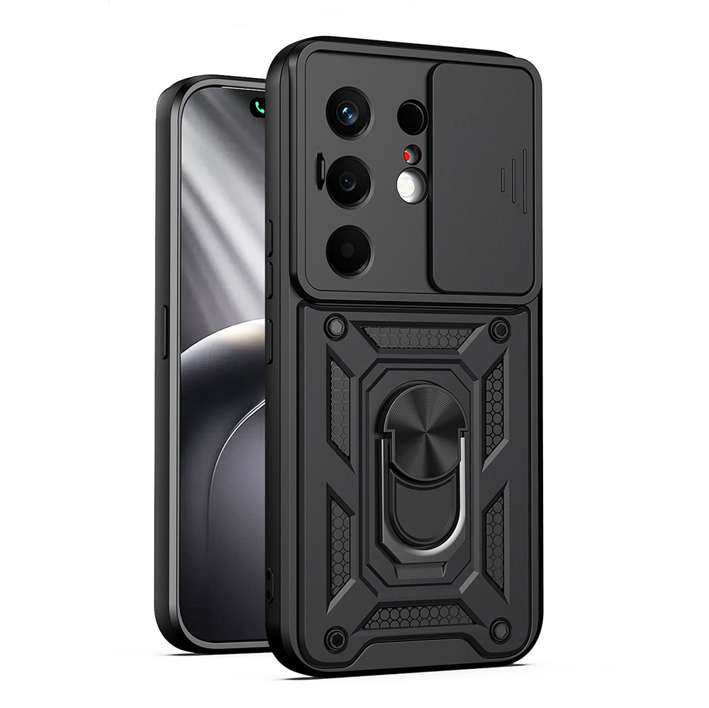 Tecno Camon 50 Kılıf Magnetik Standlı Kamera Korumalı Zore Sürgülü Vega Kapak Siyah