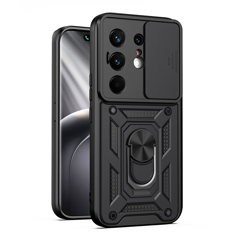Tecno Camon 50 Pro Kılıf Magnetik Standlı Kamera Korumalı Zore Sürgülü Vega Kapak Siyah