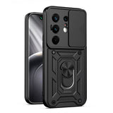 Tecno Camon 50 Pro Kılıf Magnetik Standlı Kamera Korumalı Zore Sürgülü Vega Kapak Siyah