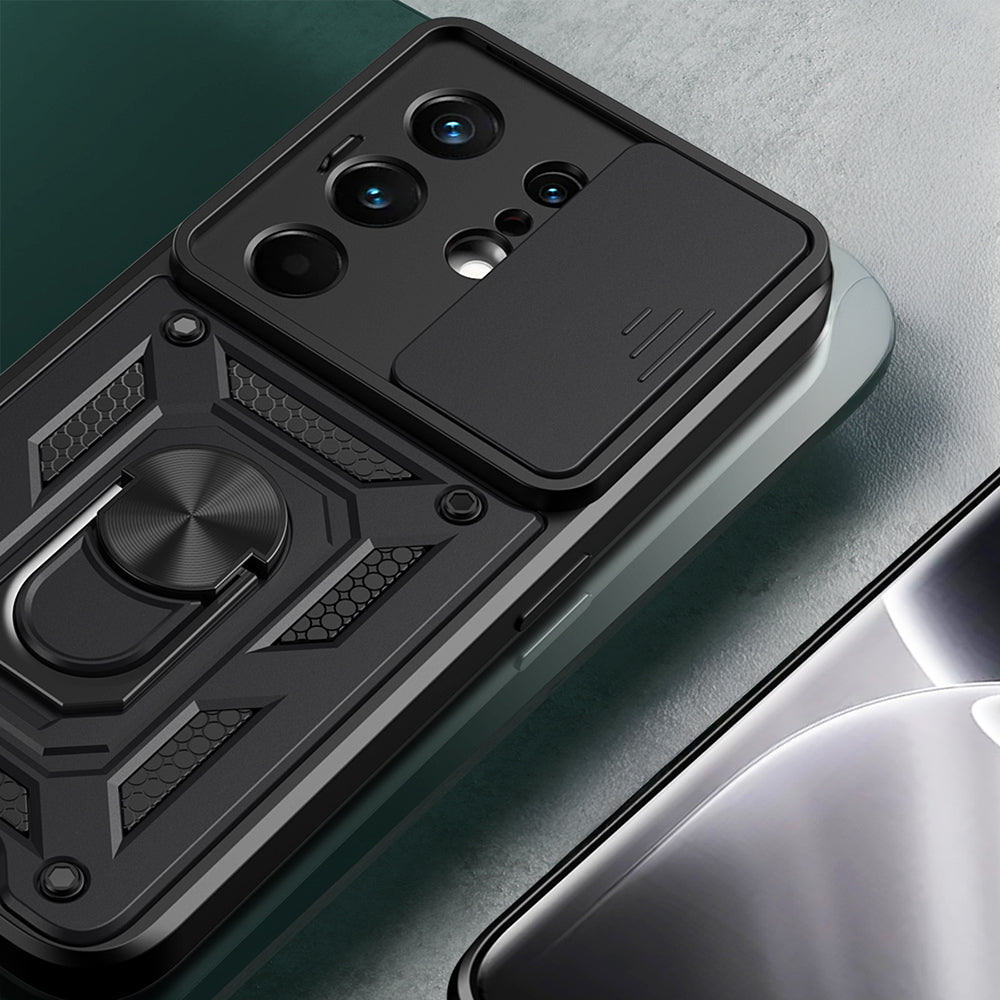 Tecno Camon 50 Pro Kılıf Magnetik Standlı Kamera Korumalı Zore Sürgülü Vega Kapak Siyah