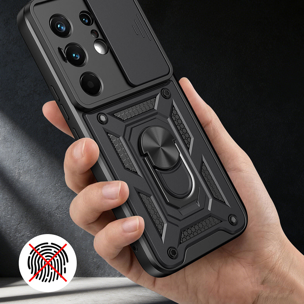 Tecno Camon 50 Pro Kılıf Magnetik Standlı Kamera Korumalı Zore Sürgülü Vega Kapak Siyah