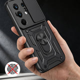 Tecno Camon 50 Pro Kılıf Magnetik Standlı Kamera Korumalı Zore Sürgülü Vega Kapak Siyah