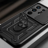 Tecno Camon 50 Pro Kılıf Magnetik Standlı Kamera Korumalı Zore Sürgülü Vega Kapak Siyah