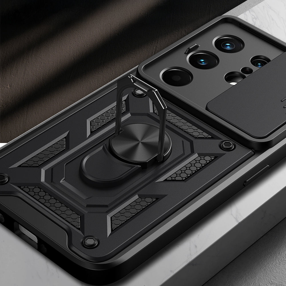 Tecno Camon 50 Pro Kılıf Magnetik Standlı Kamera Korumalı Zore Sürgülü Vega Kapak Siyah