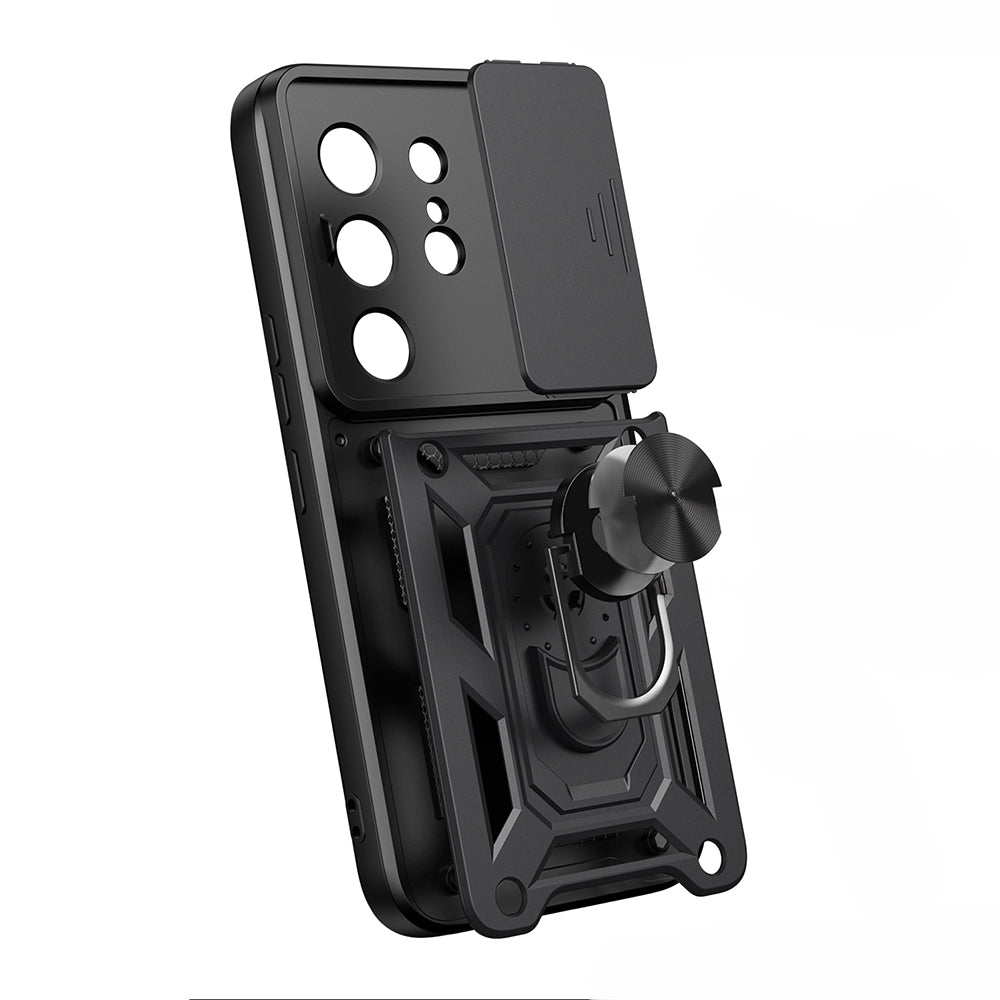 Tecno Camon 50 Pro Kılıf Magnetik Standlı Kamera Korumalı Zore Sürgülü Vega Kapak Siyah