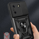 Tecno Pova 5 Kılıf Magnetik Standlı Kamera Korumalı Zore Sürgülü Vega Kapak Siyah