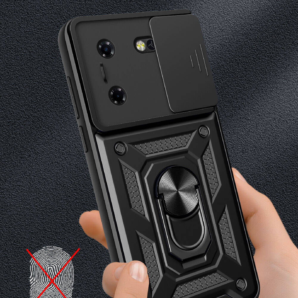Tecno Pova 5 Kılıf Magnetik Standlı Kamera Korumalı Zore Sürgülü Vega Kapak Siyah