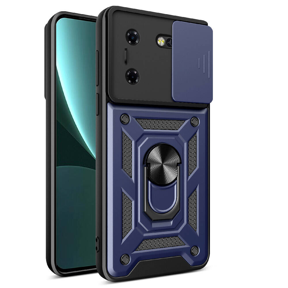 Tecno Pova 5 Kılıf Magnetik Standlı Kamera Korumalı Zore Sürgülü Vega Kapak Mavi
