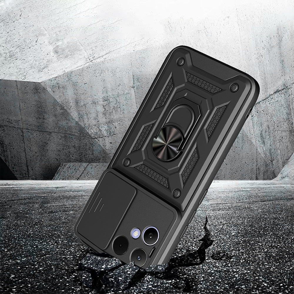 Tecno Pova Curve 2 Kılıf Magnetik Standlı Kamera Korumalı Zore Sürgülü Vega Kapak Mavi