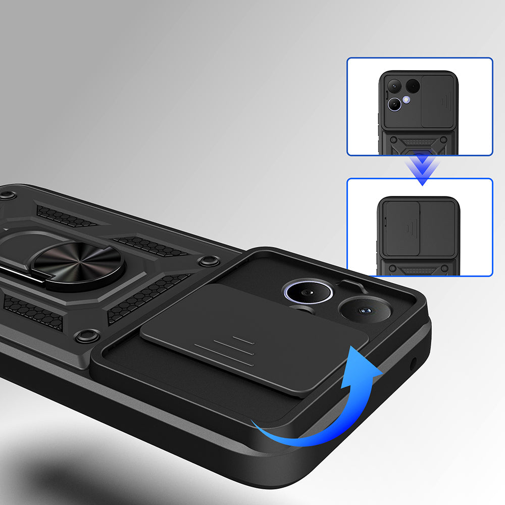 Tecno Pova Curve 2 Kılıf Magnetik Standlı Kamera Korumalı Zore Sürgülü Vega Kapak Siyah