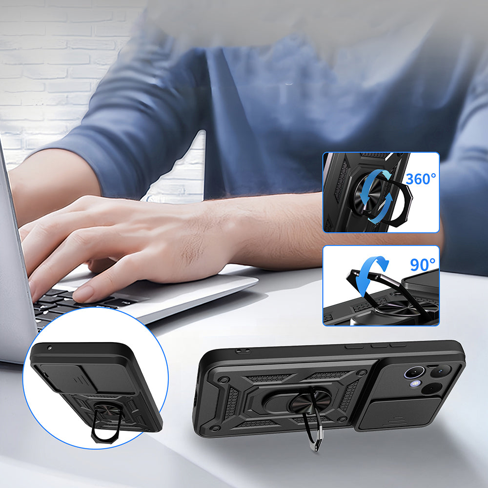 Tecno Pova Curve 2 Kılıf Magnetik Standlı Kamera Korumalı Zore Sürgülü Vega Kapak Siyah