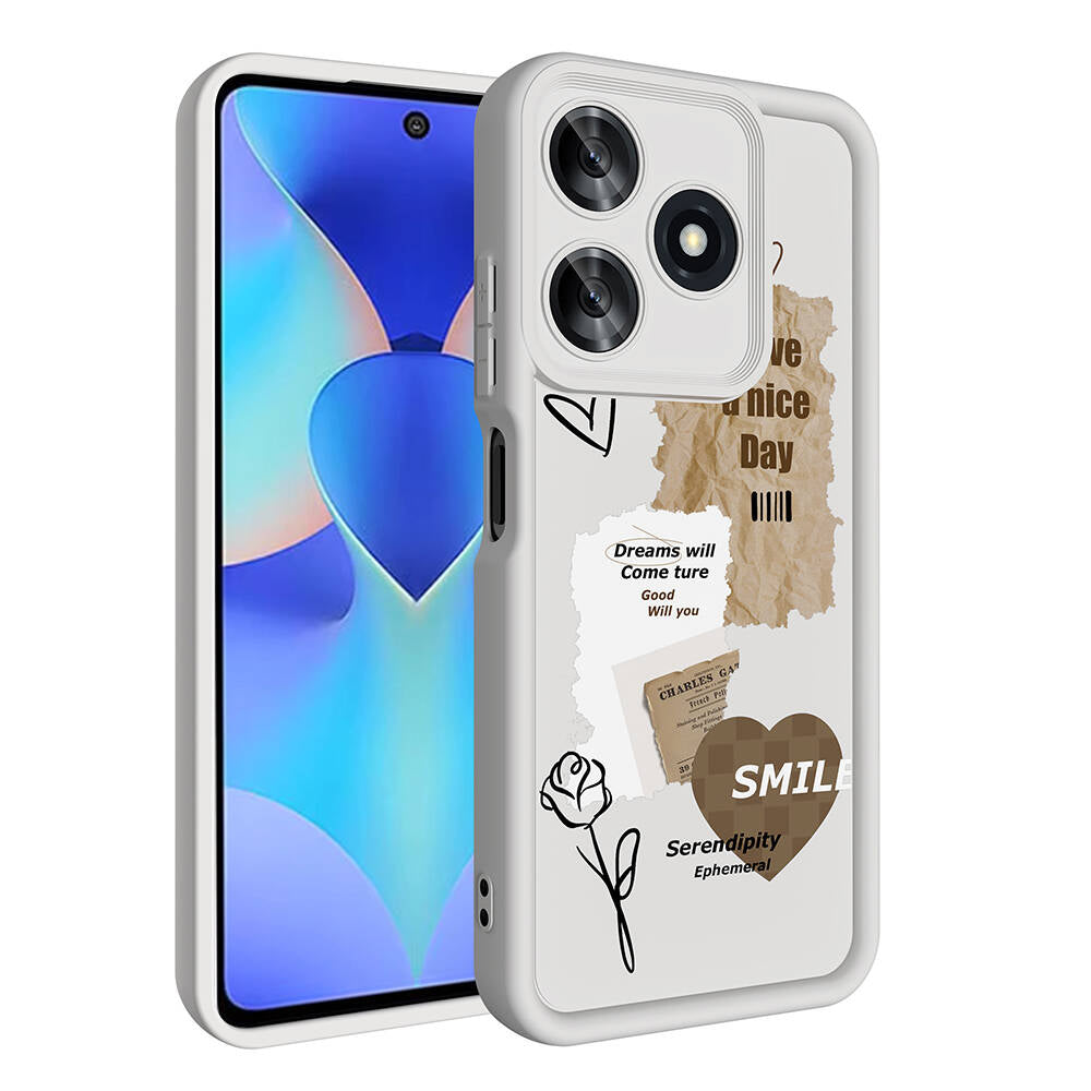 Tecno Spark 10 4G Kılıf Kamera Korumalı Baskılı Arka Yüzey Zore Klas Kapak Koyu Kahve