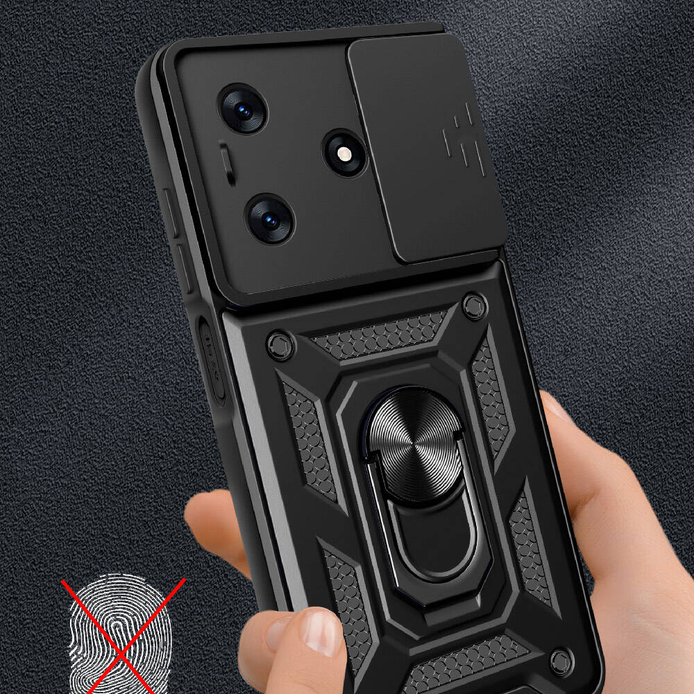 Tecno Spark 10 4G Kılıf Magnetik Standlı Kamera Korumalı Zore Sürgülü Vega Kapak Siyah