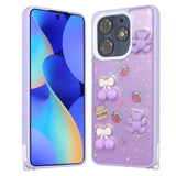 Tecno Spark 10 Pro Kılıf Parlayan Simli Kabartma Figürlü Zore Cevze Kapak Mor Ayı