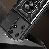 Tecno Spark 10 Pro Kılıf Magnetik Standlı Kamera Korumalı Zore Sürgülü Vega Kapak Mavi