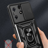 Tecno Spark 10 Pro Kılıf Magnetik Standlı Kamera Korumalı Zore Sürgülü Vega Kapak Siyah