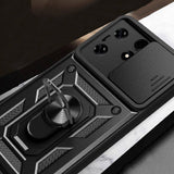 Tecno Spark 10 Pro Kılıf Magnetik Standlı Kamera Korumalı Zore Sürgülü Vega Kapak Siyah