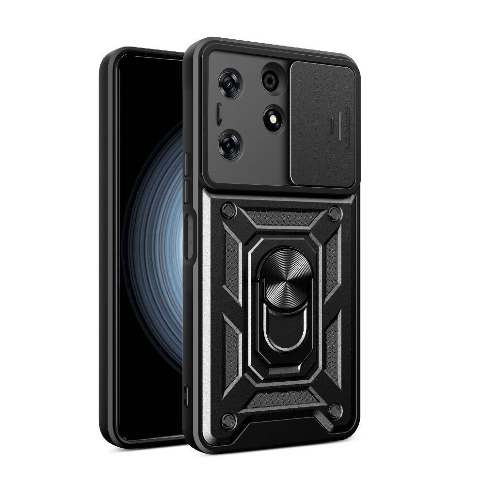 Tecno Spark 10 Pro Kılıf Magnetik Standlı Kamera Korumalı Zore Sürgülü Vega Kapak Mavi