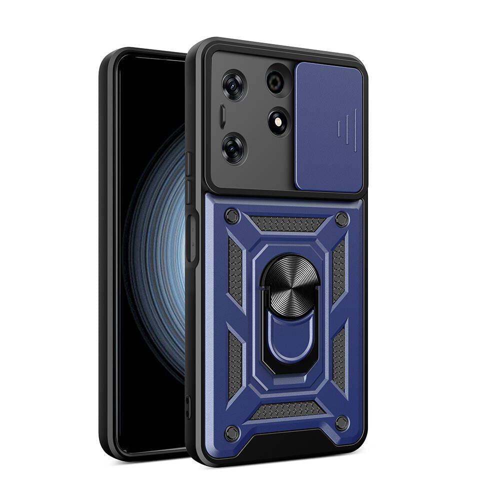Tecno Spark 10 Pro Kılıf Magnetik Standlı Kamera Korumalı Zore Sürgülü Vega Kapak Mavi