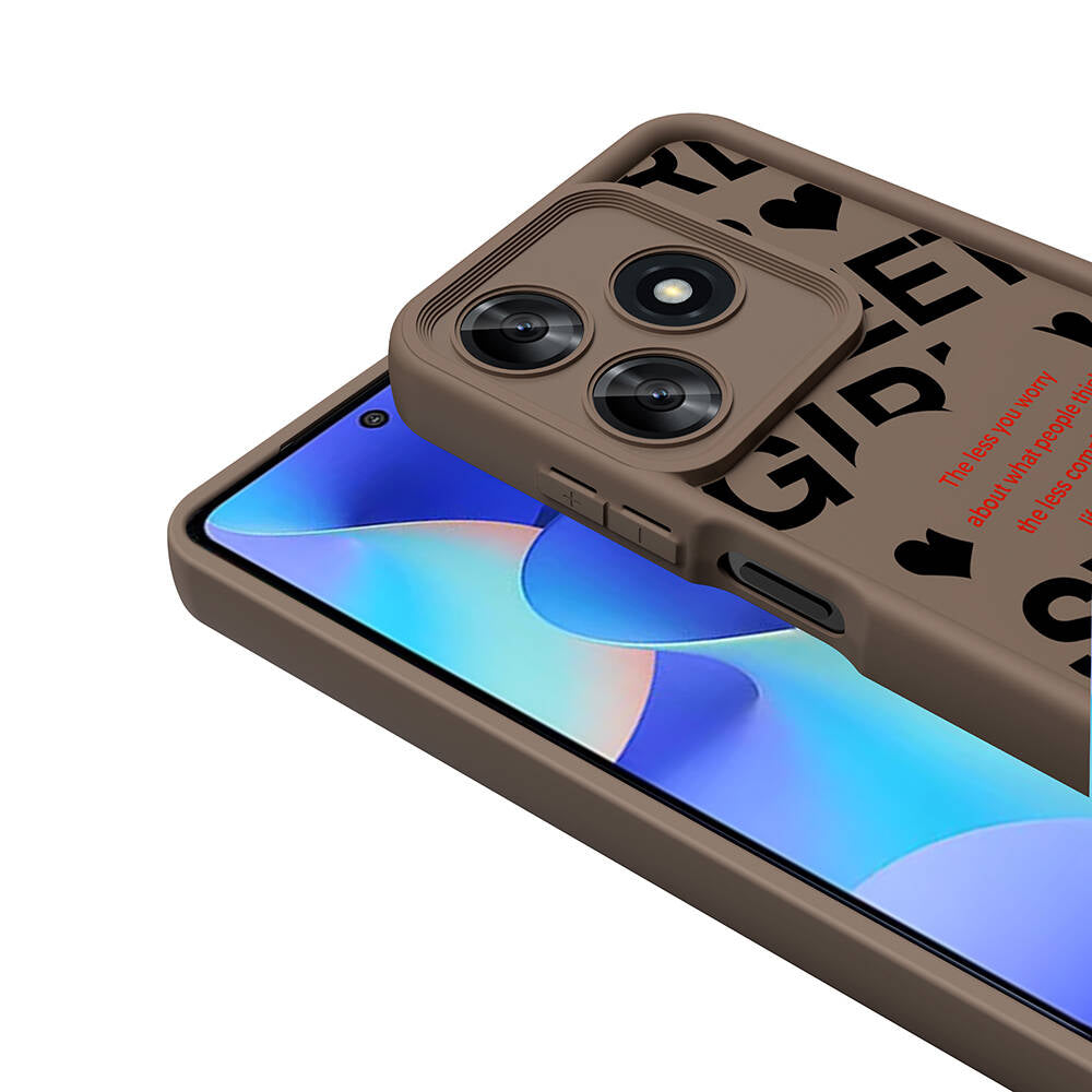 Tecno Spark 10C Kılıf Kamera Korumalı Baskılı Arka Yüzey Zore Klas Kapak Açık Kahve
