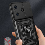 Tecno Spark 10C Kılıf Magnetik Standlı Kamera Korumalı Zore Sürgülü Vega Kapak Siyah