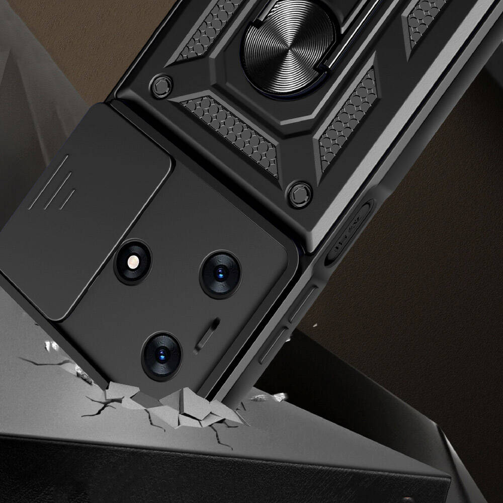 Tecno Spark 10C Kılıf Magnetik Standlı Kamera Korumalı Zore Sürgülü Vega Kapak Mavi