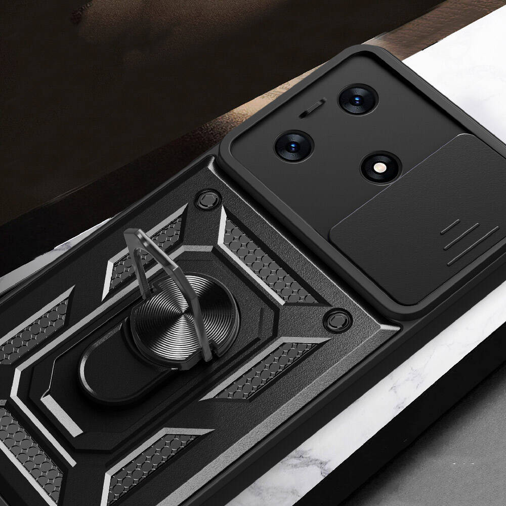 Tecno Spark 10C Kılıf Magnetik Standlı Kamera Korumalı Zore Sürgülü Vega Kapak Mavi