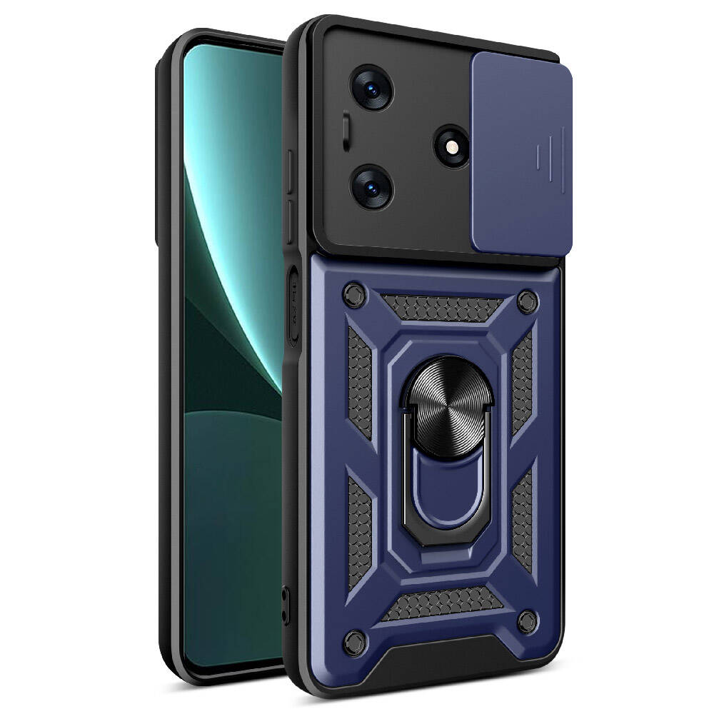 Tecno Spark 10C Kılıf Magnetik Standlı Kamera Korumalı Zore Sürgülü Vega Kapak Siyah