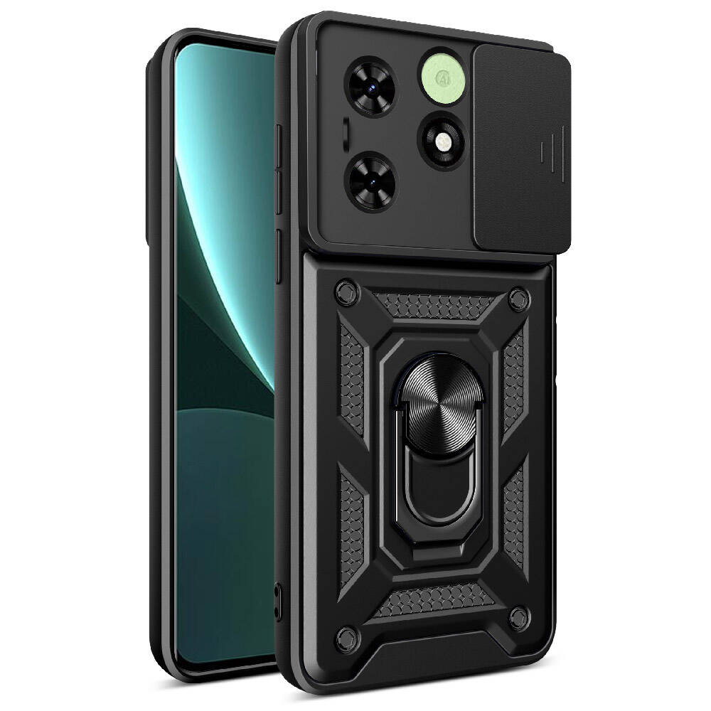 Tecno Spark 20 Kılıf Magnetik Standlı Kamera Korumalı Zore Sürgülü Vega Kapak Mavi