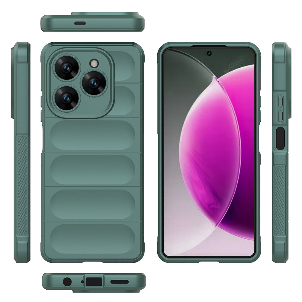 Tecno Spark 20 Pro 4G Kılıf Esnek TPU Oyuklu Arka Yüzey Tasarımlı Zore Etnik Silikon Kapak Koyu Yeşil