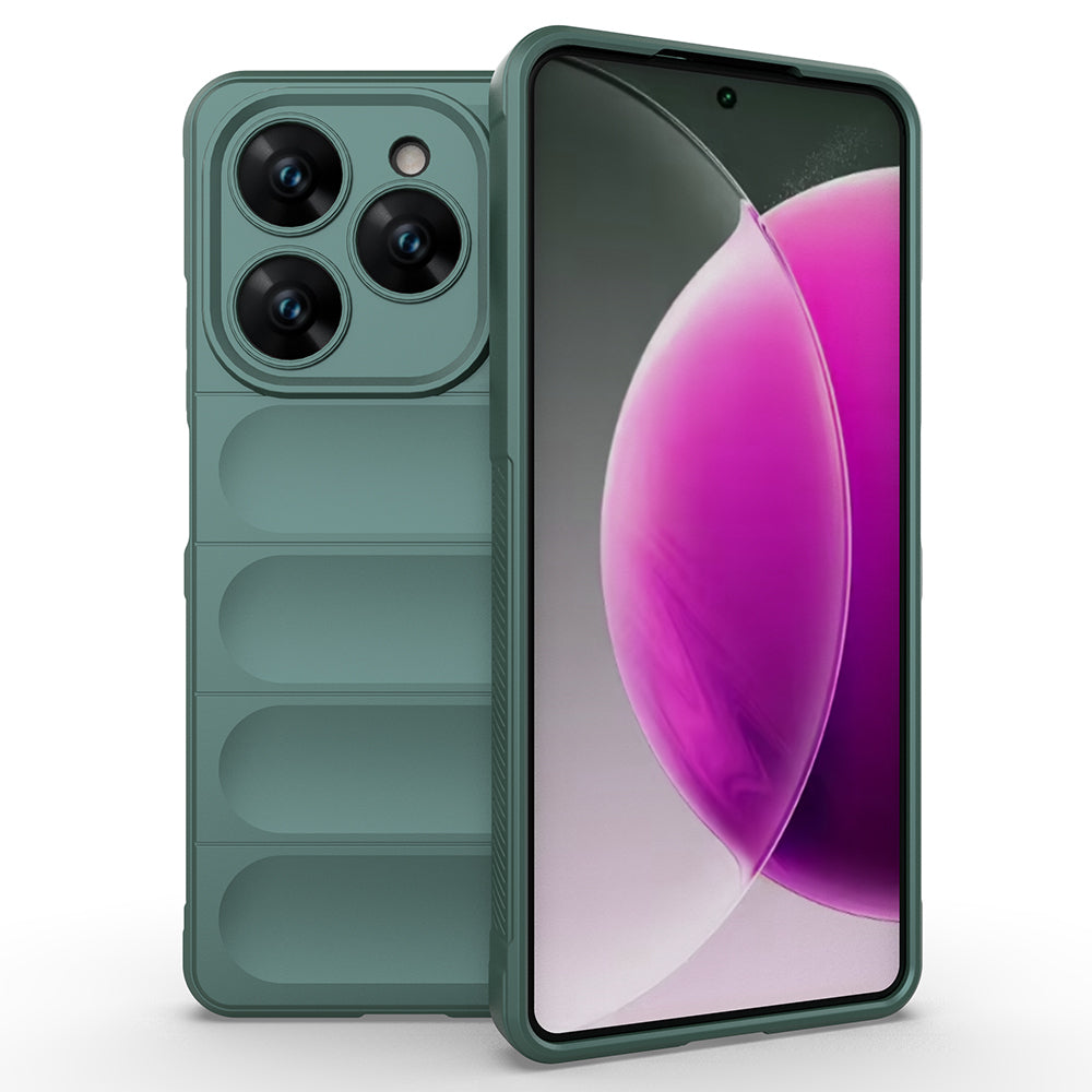 Tecno Spark 20 Pro 4G Kılıf Esnek TPU Oyuklu Arka Yüzey Tasarımlı Zore Etnik Silikon Kapak Koyu Yeşil