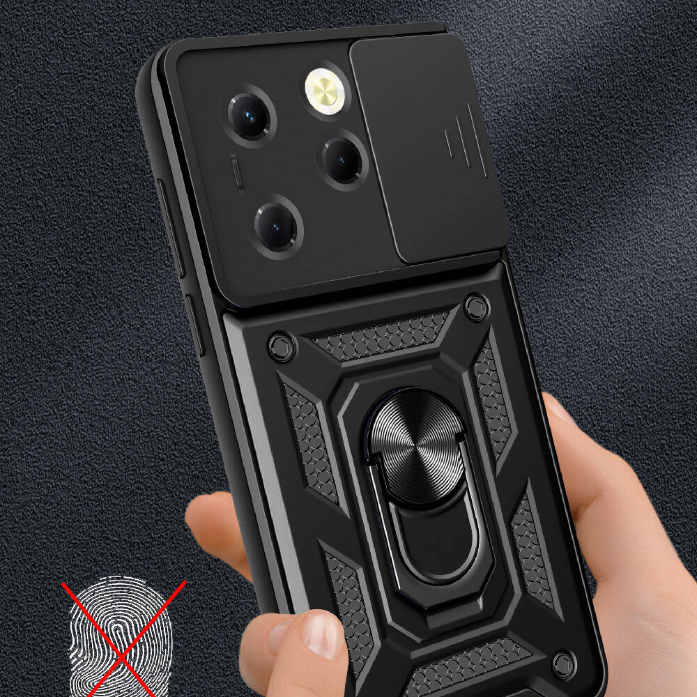 Tecno Spark 20 Pro 4G Kılıf Magnetik Standlı Kamera Korumalı Zore Sürgülü Vega Kapak Siyah