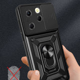 Tecno Spark 20 Pro 4G Kılıf Magnetik Standlı Kamera Korumalı Zore Sürgülü Vega Kapak Siyah