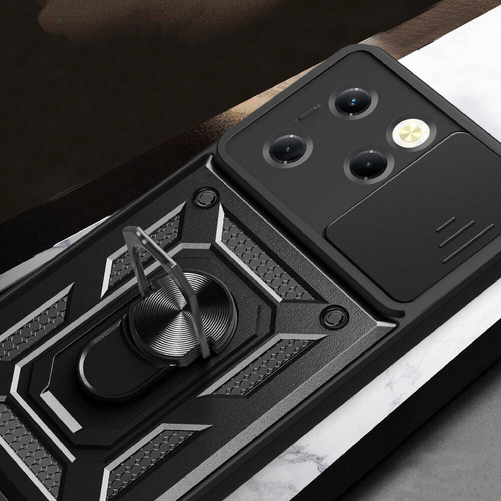 Tecno Spark 20 Pro 4G Kılıf Magnetik Standlı Kamera Korumalı Zore Sürgülü Vega Kapak Mavi