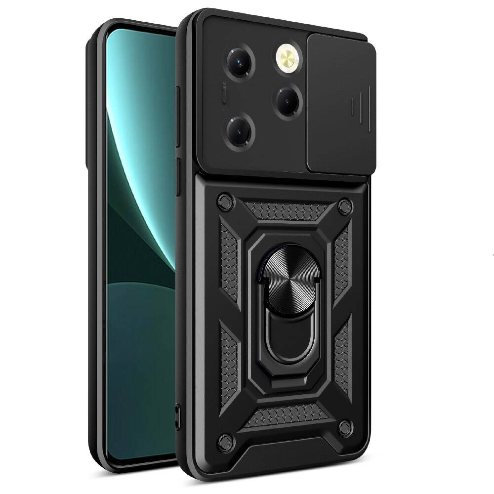 Tecno Spark 20 Pro 4G Kılıf Magnetik Standlı Kamera Korumalı Zore Sürgülü Vega Kapak Siyah