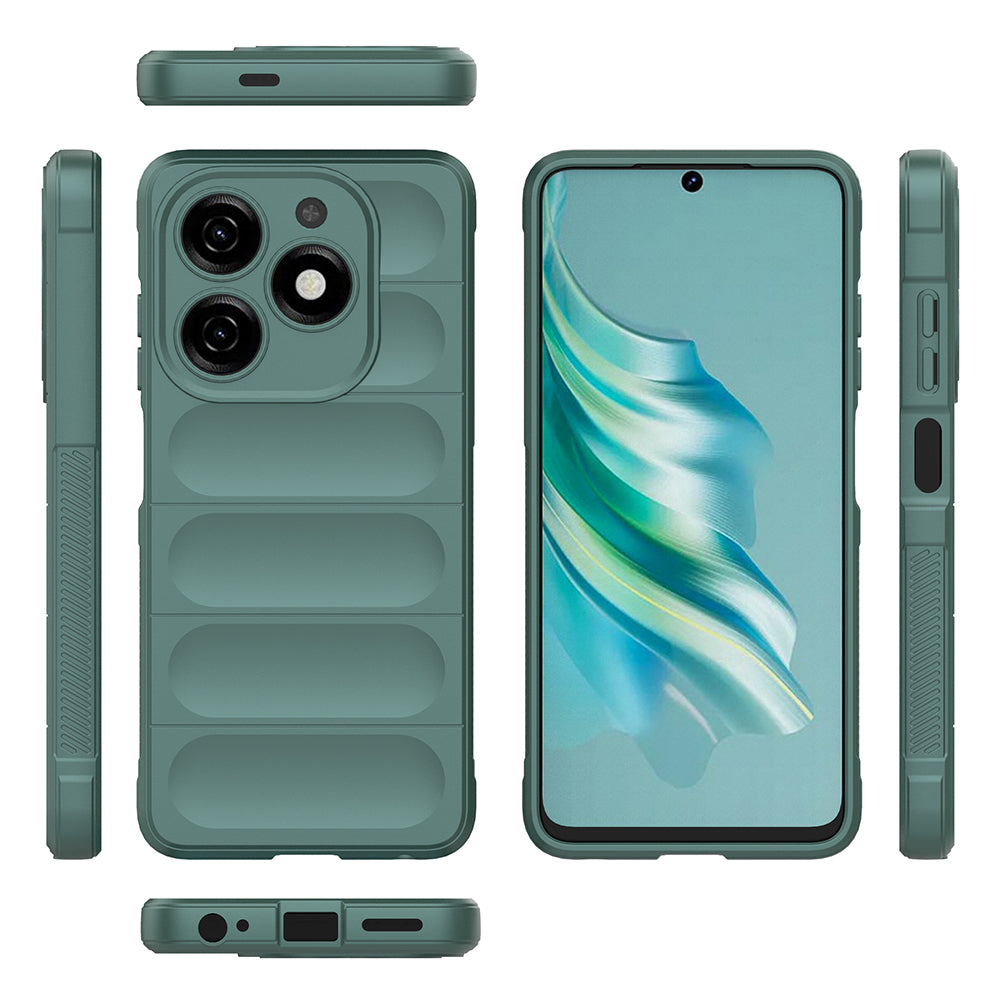 Tecno Spark 20C Kılıf Esnek TPU Oyuklu Arka Yüzey Tasarımlı Zore Etnik Silikon Kapak Koyu Yeşil