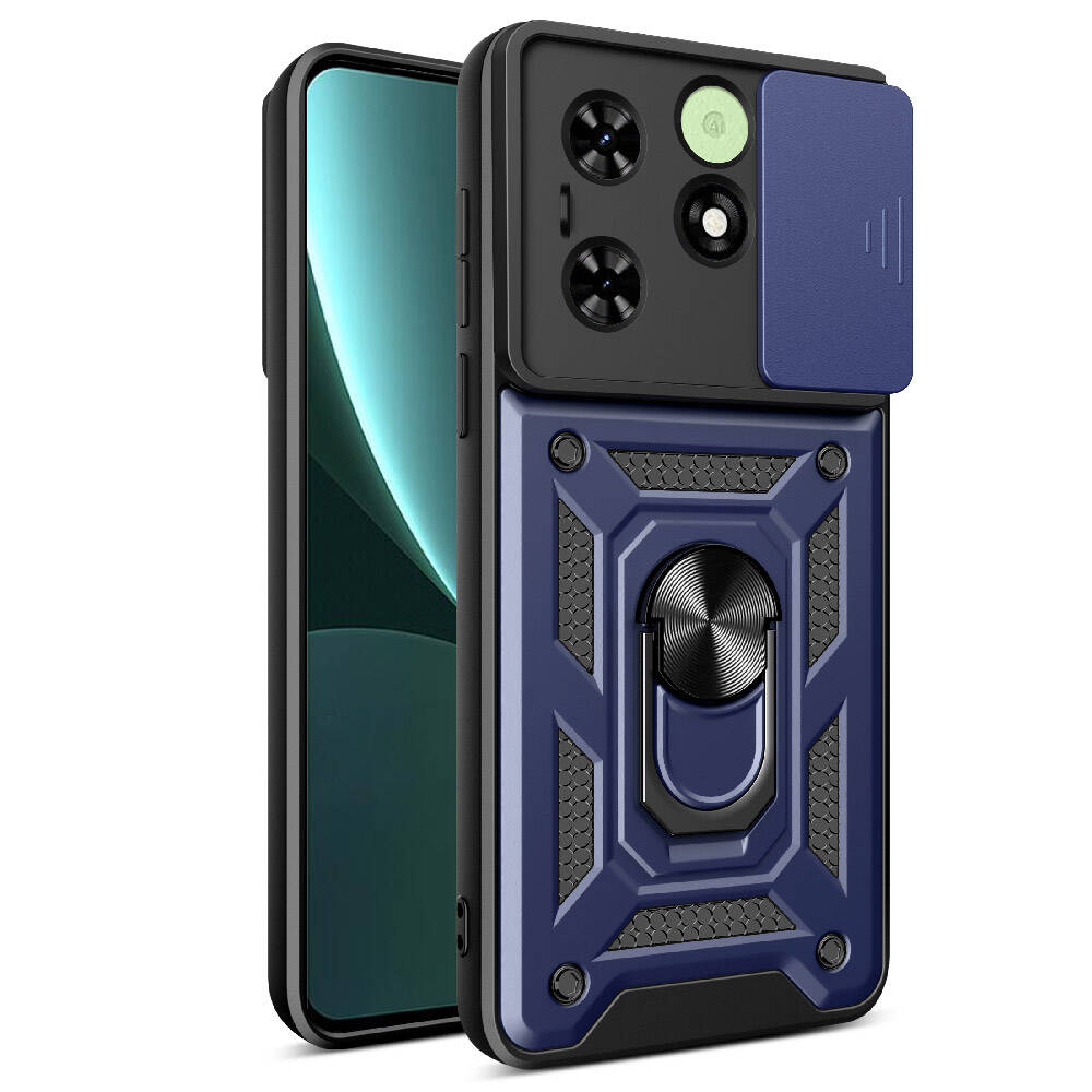 Tecno Spark 20C Kılıf Magnetik Standlı Kamera Korumalı Zore Sürgülü Vega Kapak Siyah