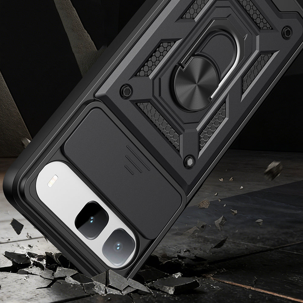 Tecno Spark 40 5G Kılıf Magnetik Standlı Kamera Korumalı Zore Sürgülü Vega Kapak Mavi