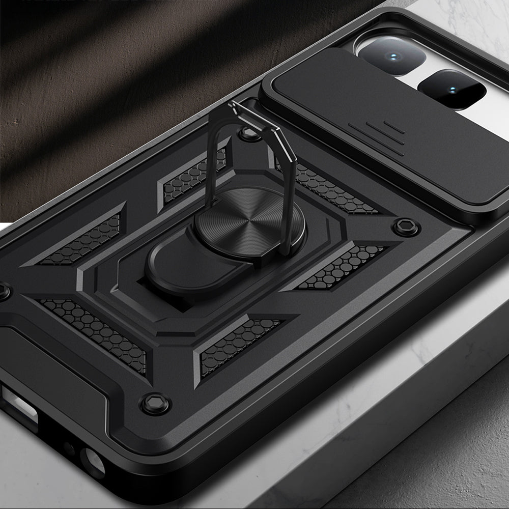 Tecno Spark 40 5G Kılıf Magnetik Standlı Kamera Korumalı Zore Sürgülü Vega Kapak Mavi