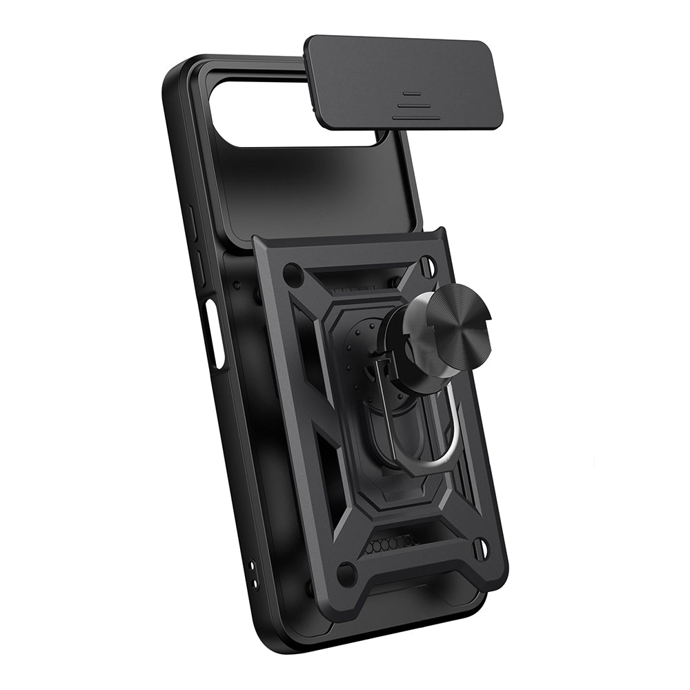 Tecno Spark 40 5G Kılıf Magnetik Standlı Kamera Korumalı Zore Sürgülü Vega Kapak Siyah