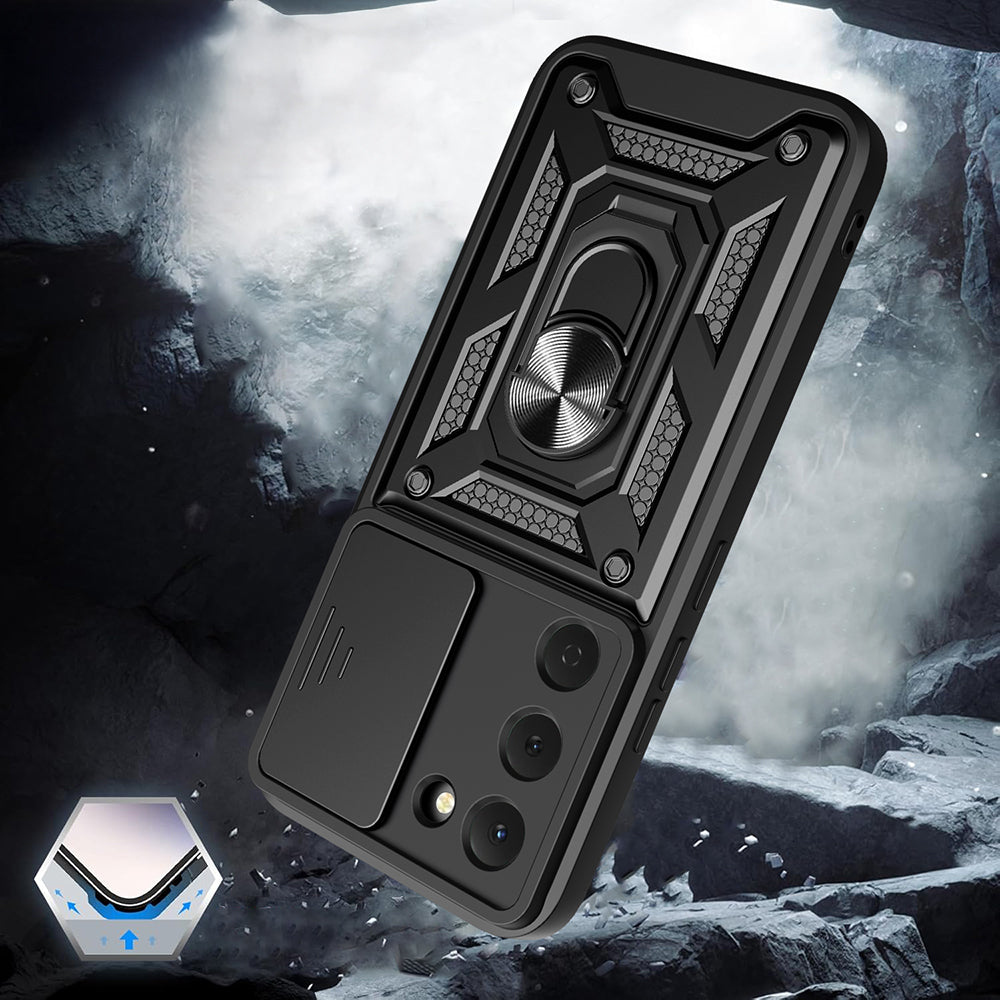 Tecno Spark 40 Pro Kılıf Magnetik Standlı Kamera Korumalı Sürgülü Vega Kapak Siyah